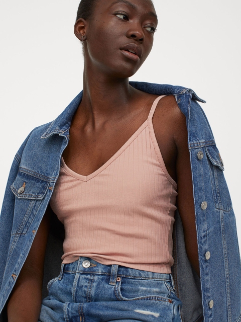 H&M Women Pink Cropped Jersey Strappy Top