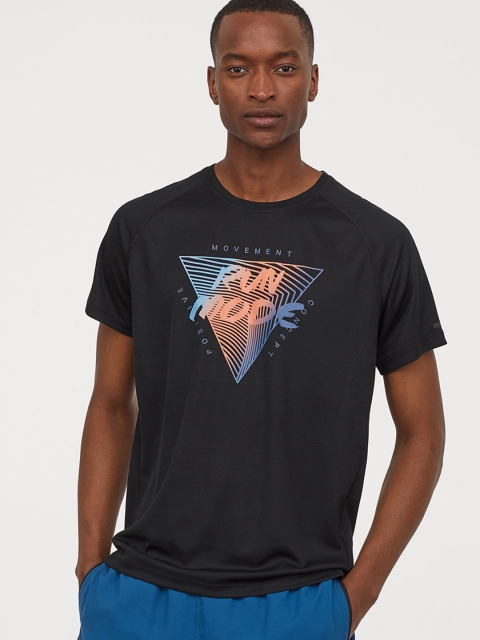 

H&M Men Multicoloured Printed Round Neck T-shirt, Black