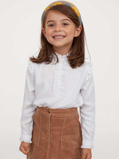 

H&M Girls White Solid Frill-Trimmed Blouse