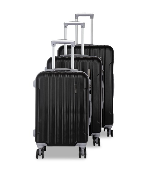 

Teakwood Leathers Unisex Set Of 3 Black Textured Hard-Sided Trolley Suitcases
