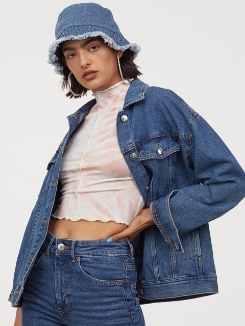 

H&M Women Peach & White Overlock-detail Cropped Top