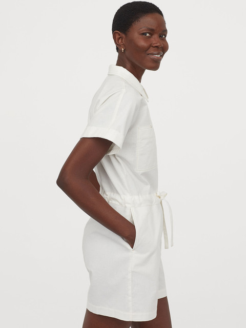 

H&M Women White Solid Cotton Playsuit