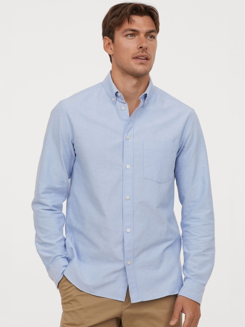 

H&M Men Blue Solid Oxford Shirt Regular Fit