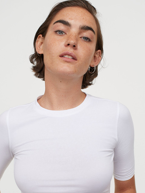 

H&M Women White Solid Jersey Pure Cotton Top