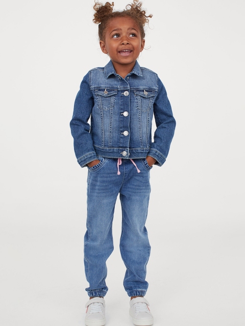 

H&M Girls Blue Solid Frill-Trimmed Denim Joggers