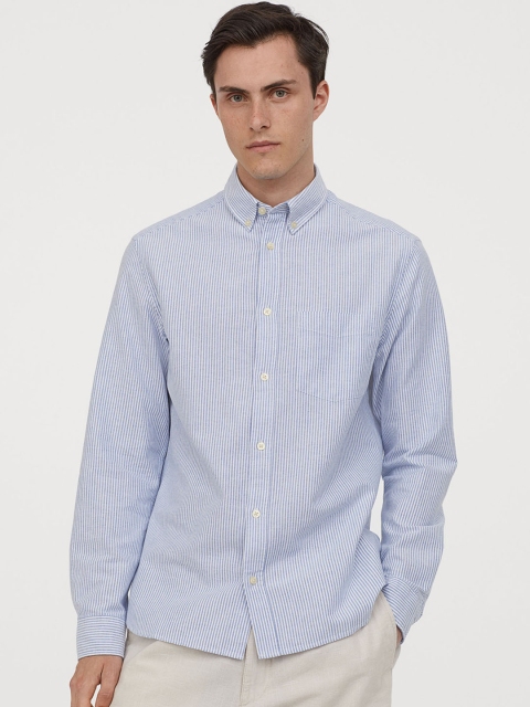 

H&M Men Blue Regular Fit Striped Oxford Cotton Shirt