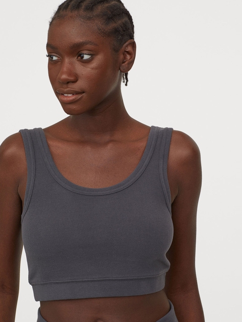 

H&M Women Grey Solid Cropped Top