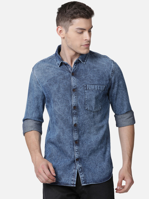 

Mucho Solo Men Blue Slim Fit Faded Casual Shirt