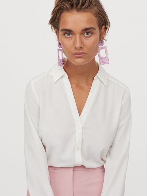 

H&M Women White Solid V-neck Shirt