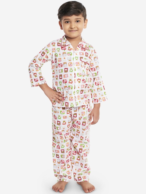 

KID1 Boys White & Red Printed Night suit