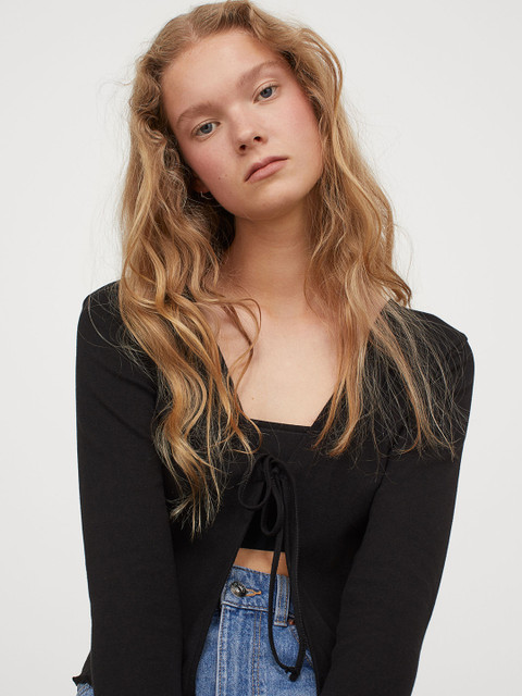 

H&M Women Black Cotton Jersey Cardigan