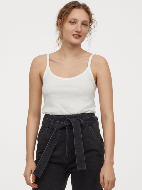 

H&M Women White Solid Jersey Strappy Top