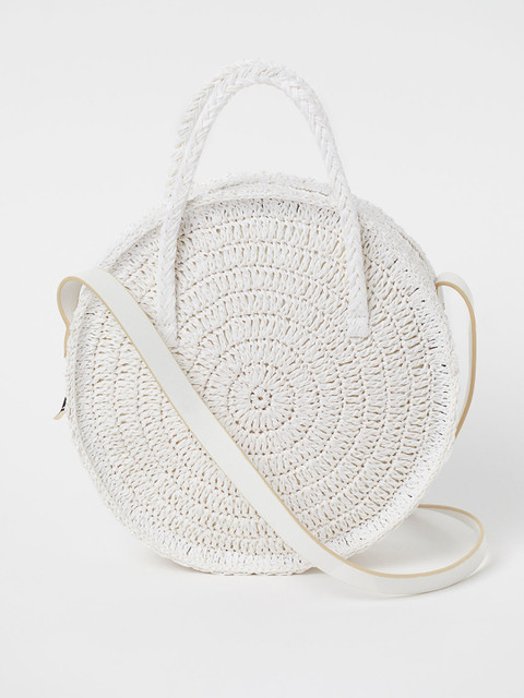 

H&M White Solid Round Straw Bag
