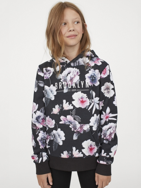 

H&M Girls Black & White Printed Hoodie