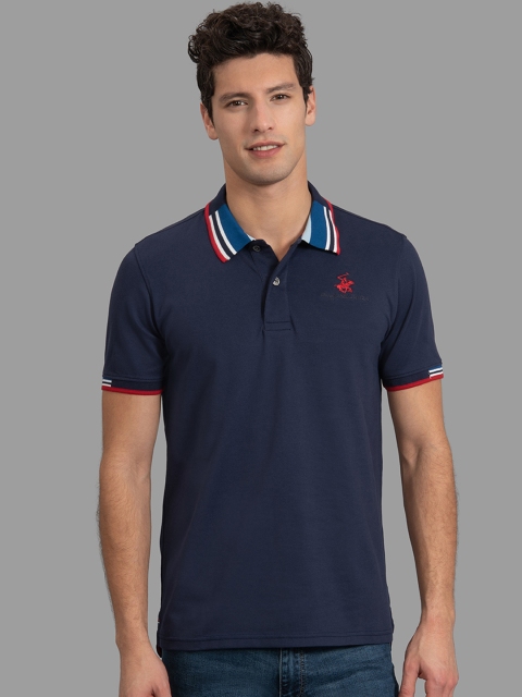 

Beverly Hills Polo Club Men Navy Blue Solid Polo Collar T-shirt