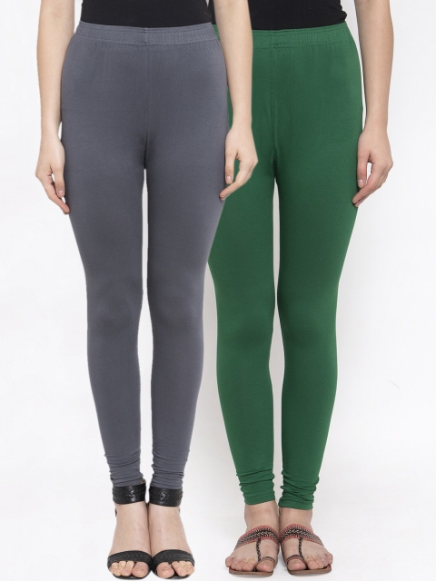 

TAG 7 Women Pack Of 2 Solid Churidar-Length Leggings, Green