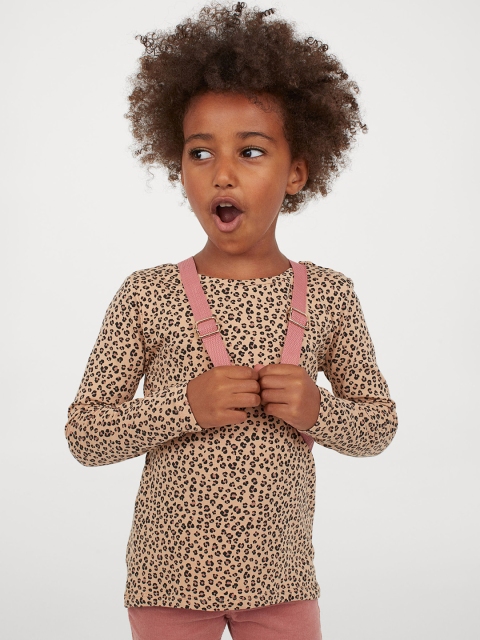 

H&M Girls Beige Leopard Printed Cotton Top