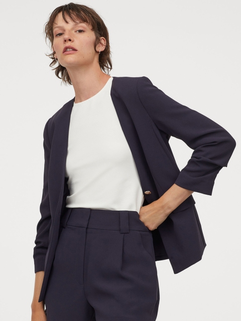 

H&M Women Navy Blue Straight Cut Jacket