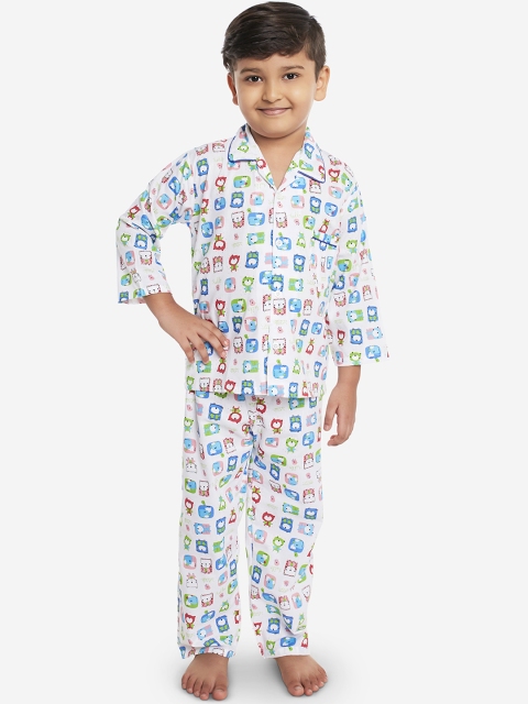 

KID1 Boys White & Blue Printed Night Suit
