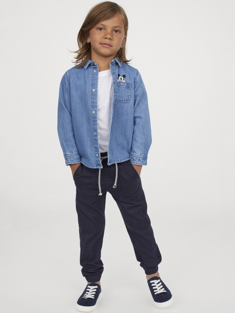 

H&M Boys Navy Blue Solid Twill Pull-On Trousers
