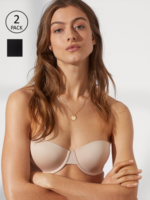 

H&M Salmon Pink & Black 2-Pack Solid Strapless Bras 0616920001