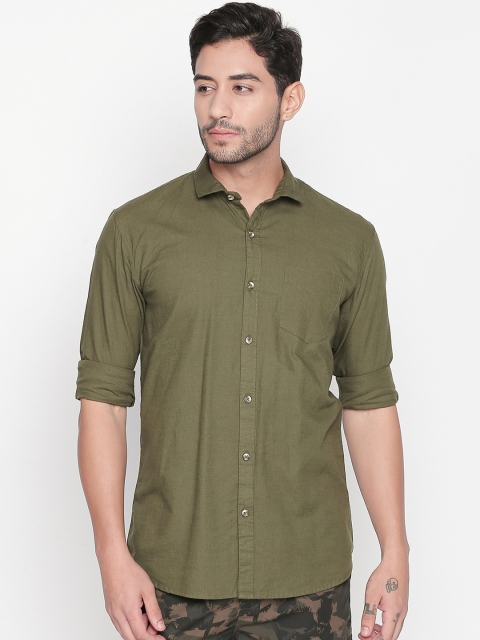 

ROLLER FASHIONS Men Olive Green Slim Fit Solid Casual Shirt