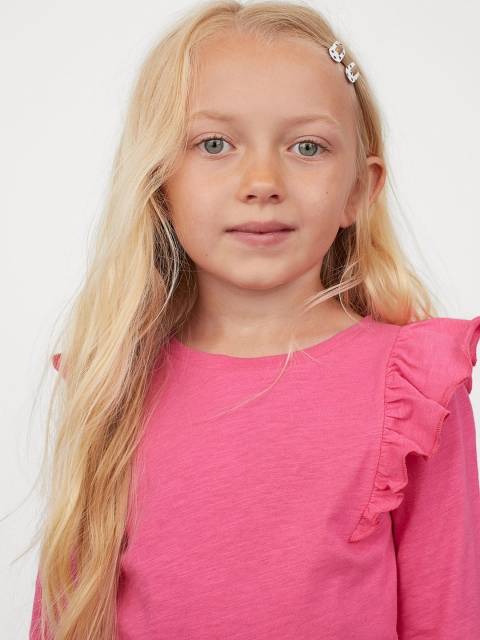 

H&M Girls Pink Solid Flounced Cotton Top