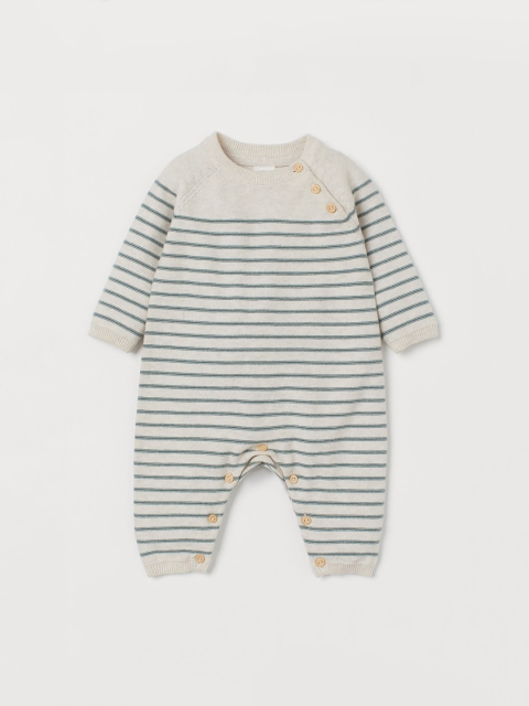 

H&M Kids White & Blue Striped Fine-Knit Romper Suit
