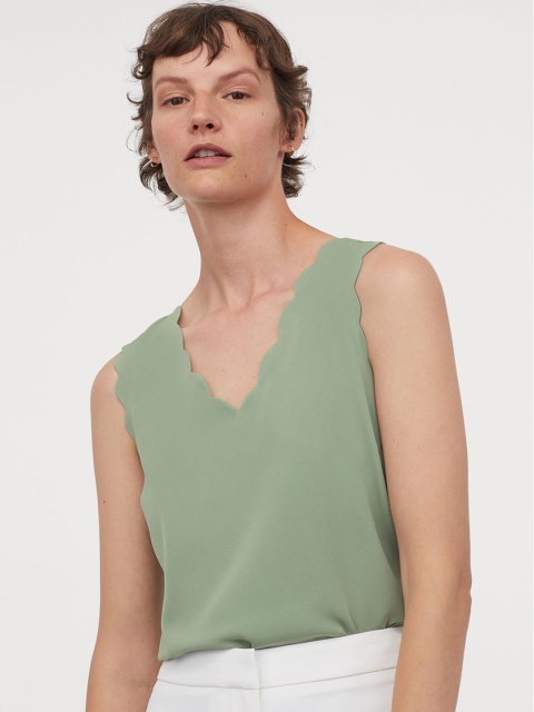 H&M Women Green Solid Sleeveless Blouse