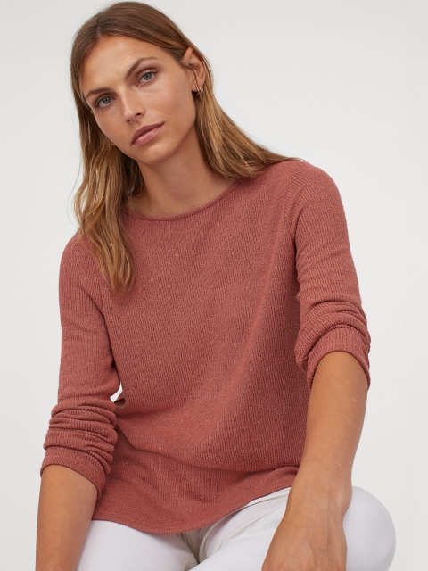 

H&M Women Rust Brown Solid Wrapover-Back Jumper