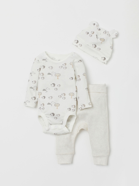 

H&M Unisex Kids Multicoloured 3-piece Cotton Set, White