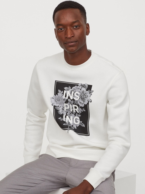 

H&M Men White Printed Sweatshirt