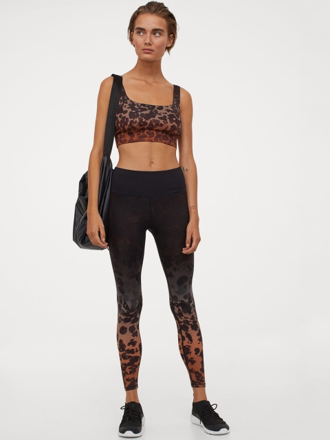 

H&M Women Black & Brown Printed Sports Tights High Waist