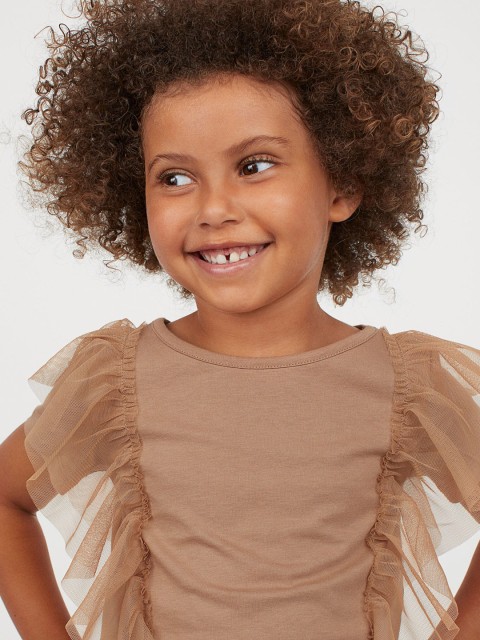 

H&M Girls Brown Tulle-flounced Top