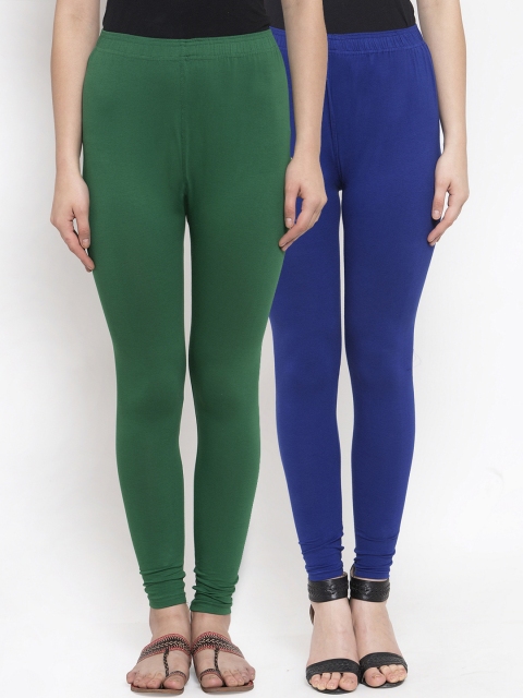 

TAG 7 Women Pack Of 2 Solid Churidar-Length Leggings, Green