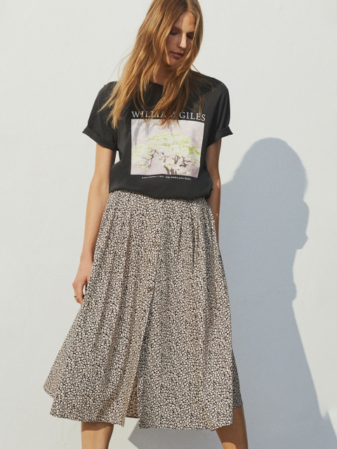 

H&M Black Button-front cotton skirt