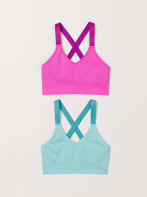 

H&M Girls Pack Of 2 Turquoise Blue & Pink Solid Sports Pure Cotton Top