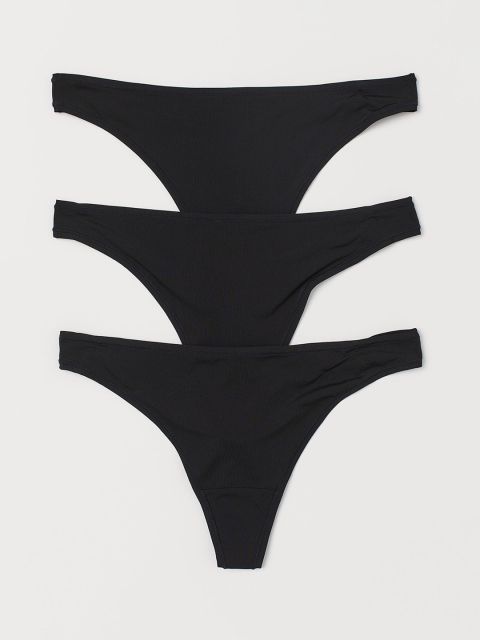 

H&M Women Black Solid 3-Pack Microfibre Thong Briefs 0821398002