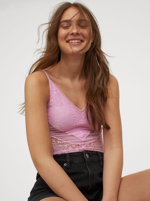 

H&M Women Pink Lace V-Neck Body