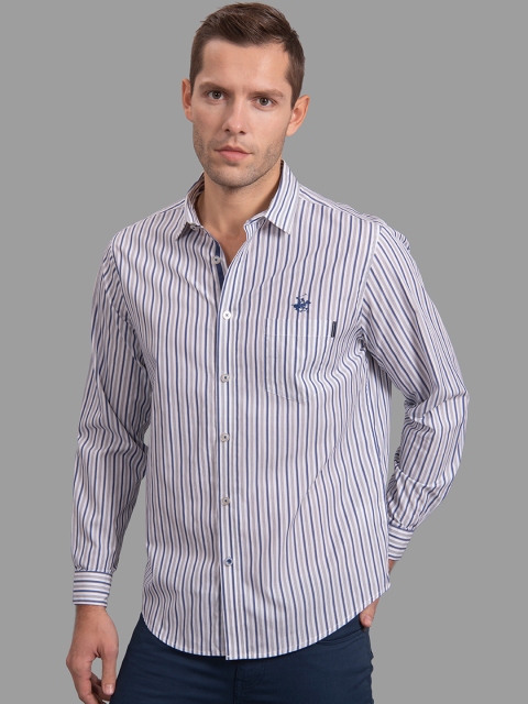 

Beverly Hills Polo Club Men White & Blue Regular Fit Striped Casual Shirt