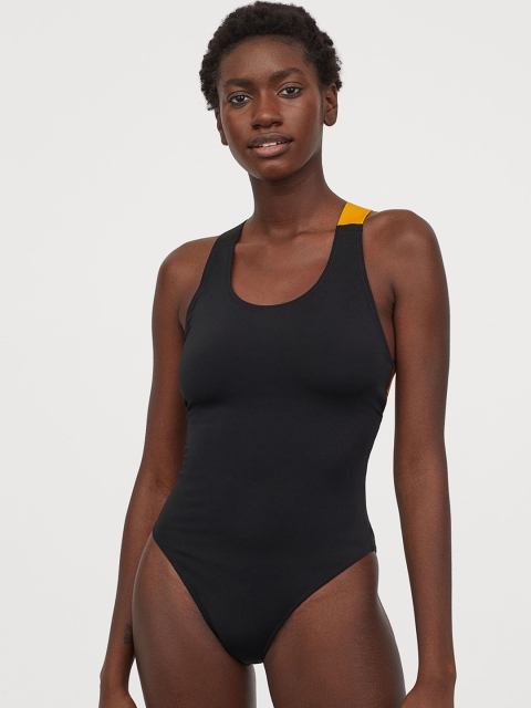 

H&M Women Black Solid Sports Swimsuit
