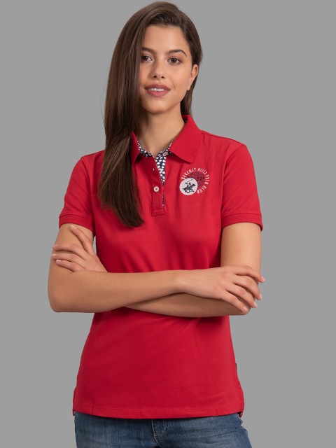 

Beverly Hills Polo Club Women Red Printed Polo Collar T-shirt