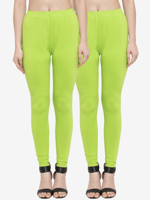 

TAG 7 Women Pack Of 2 Lime Green Solid Ankle-Length Leggings