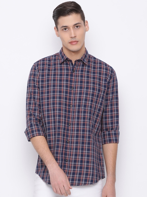 

Richlook Men Navy Blue & Red Slim Fit Checked Casual Shirt