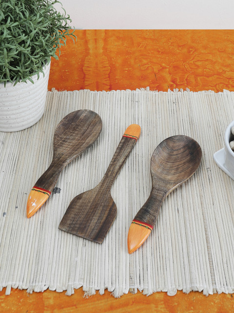 

VarEesha Set Of 3 Brown & Orange Printed Stirring Spoons
