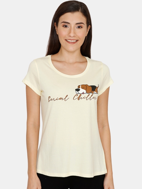 

Zivame Women Yellow Printed Round Neck Lounge T-shirt
