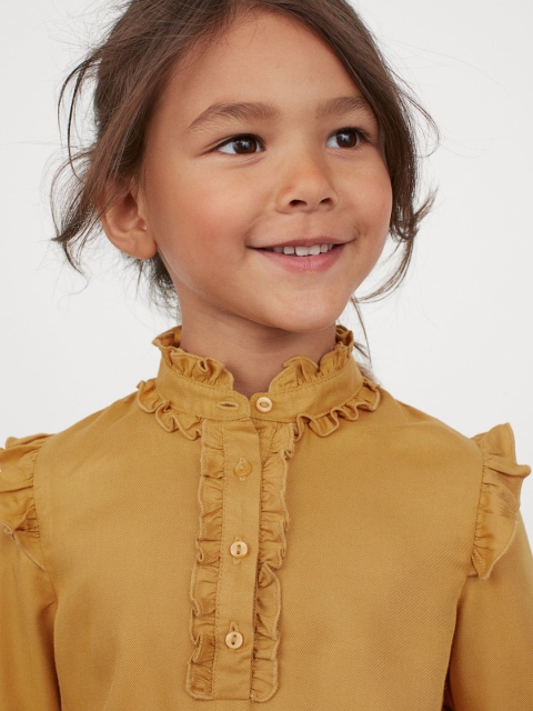 

H&M Girls Mustard Yellow Solid Frill-Trimmed Blouse