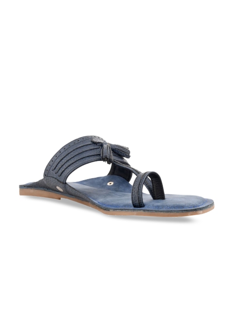 

SKO Men Navy Blue Solid Leather Comfort Sandals