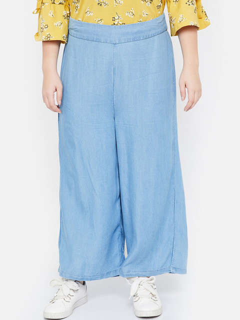 

nexus Plus Size Women Blue Solid Wide Leg Palazzos