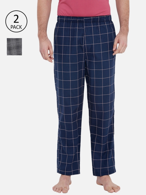

XYXX Men Pack Of 2 Checked Lounge Pants, Navy blue
